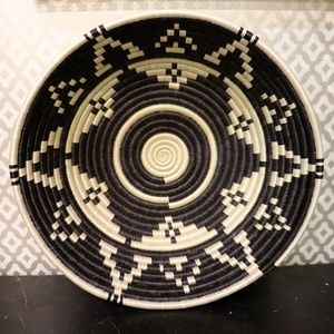 Africa Seagrass Black White Woven Basket 16" NEW